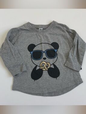Huxbaby Gray Long-Sleeve Tee with Cool Panda and Blue Sunglasses